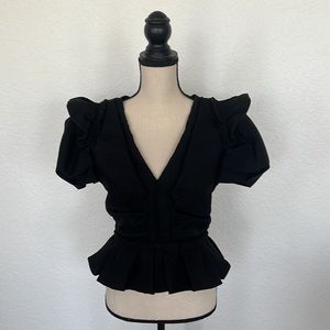 Louis Vuitton Black Peplum Top Size 38 Puff Sleeves